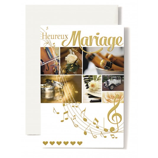 Carte Double Mariage Alliances, voiture blanche.