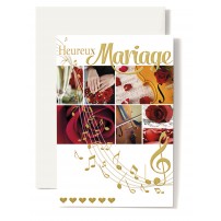 Carte Double Mariage Violoncelle, rose rouge, mains.