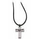 Pendentif croix évidée en métal et cordon
