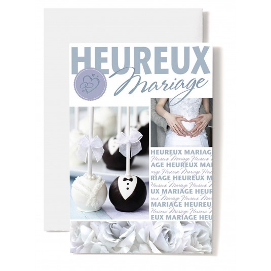 Carte Double Mariage Couple, bougeoir buste homme et femme