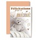 Carte Double Naissance Ourson, ballon, biberon, hochet.