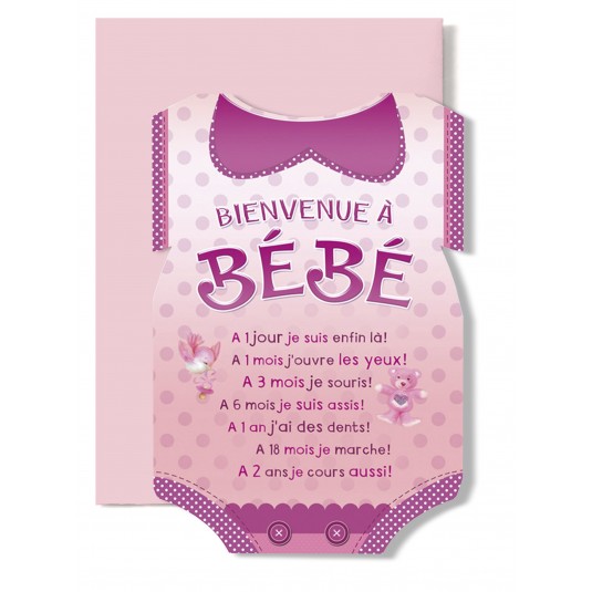 Carte Double Naissance Body rose (A 1 jour je suis....)