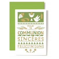 Carte Double Communion Coupe, colombe, raisin, bougies.