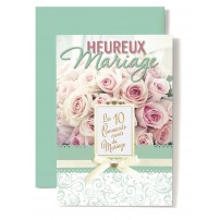 Carte Double Mariage Dix commandements sur bouquet de roses rose