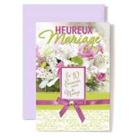 Carte Double Mariage Dix commandements sur bouquet lys et rose