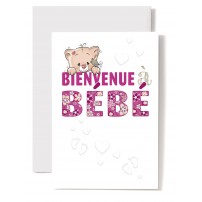 Carte Double Naissance T&ecirc;te de chaton rose
