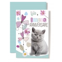 Carte Double Anniversaire Chaton gris