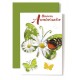Carte Double Anniversaire Papillon sur fond marguerites, écriture rouge