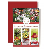 Carte Double Anniversaire Jardin, tulipes, v&eacute;lo, lanterne