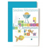 Carte Double Communion Coupe bleue et blanche, poissons multicolores