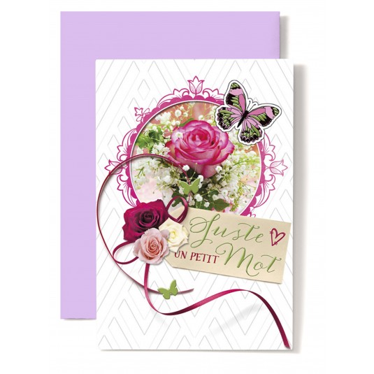 Carte Double Div Roses roses dans cadre(Juste un petit mot)