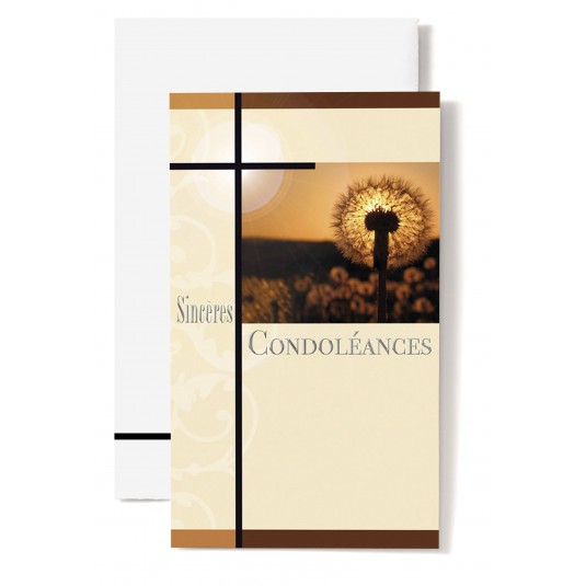 Carte Double Condol&eacute;ances Pissenlit au couch&eacute; de soleil, croix