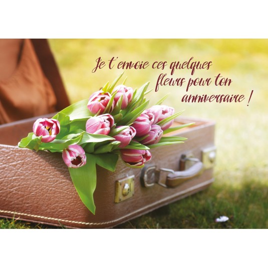 Carte Avec Message Bouquet de tulipes dans une valise