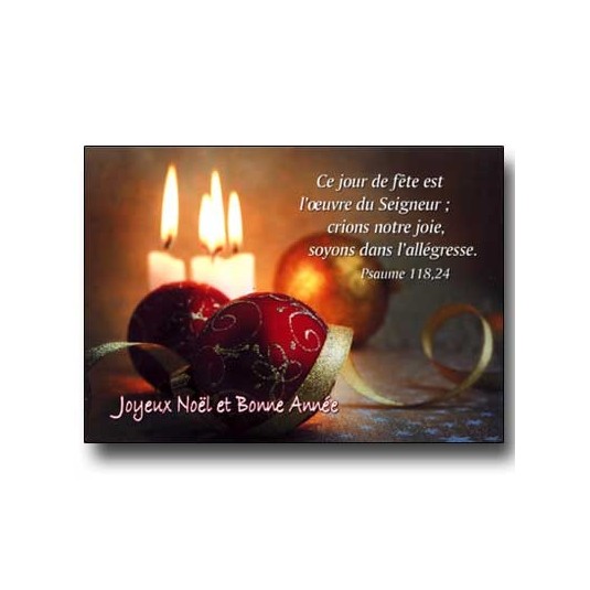 Mini Carte Fin D'année Boules rouge, doré bougies blanche