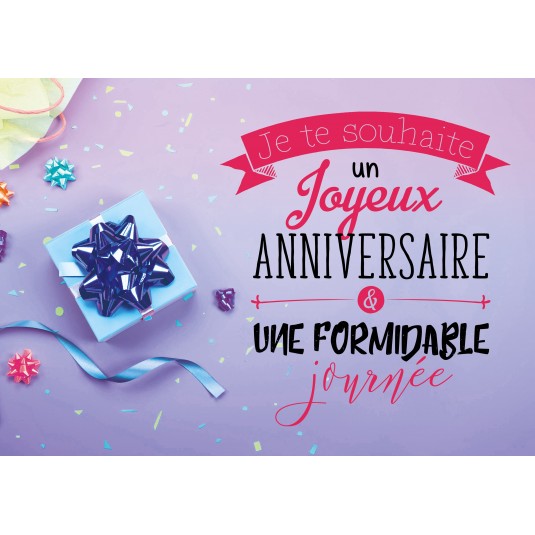 Carte Double Anniversaire Cadeau, emballage et confettis