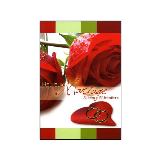 Carte Double Mariage Rose et coeurs rouges