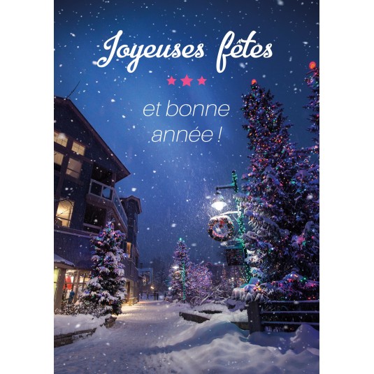 Carte Fin D'année Rue sous la neige, décorations  Noël (JF-BA)