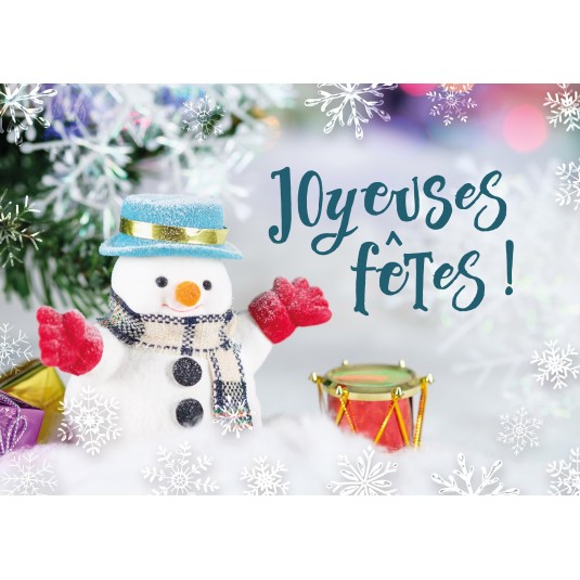 Carte Fin D'année Bonhomme de neige dans un décor de Noël (JF)