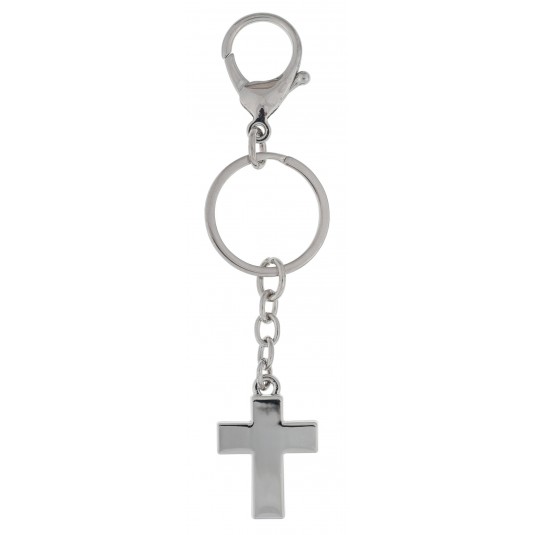Porte-clé métal croix. Croix : 3 cm, ensemble : 14 cm