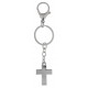 Porte-clé métal croix. Croix : 3 cm, ensemble : 14 cm