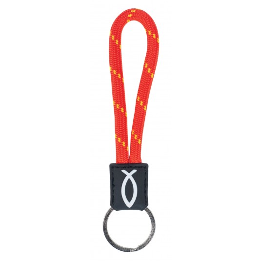 Porte-clé cordelette Ichtus rouge, 2 x 11 cm