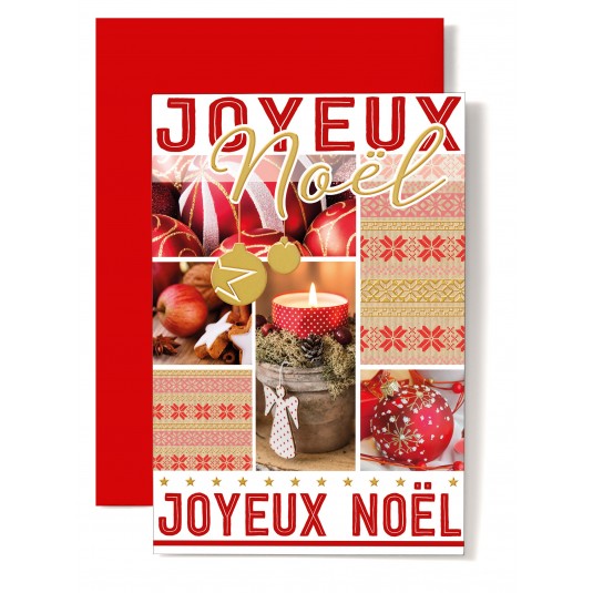 Carte Double Fin D'année JN Décorations Noël, gateaux, pomme, bougie