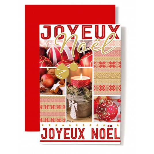 Carte Double Fin D'ann&eacute;e JN D&eacute;corations No&euml;l, gateaux, pomme, bougie