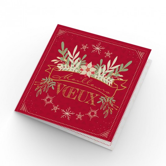 Carte Double Fin D'ann&eacute;e MV Composition florale sur fond rouge bordeaux