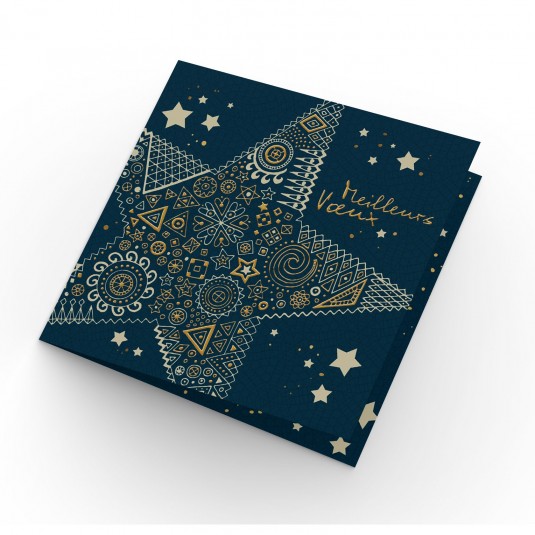 Carte Double Fin D'ann&eacute;e MV Etoile sur fond bleu nuit