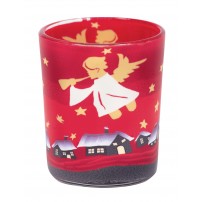 Petit bougeoir rouge déco anges, H 6, 5 cm, Ø 5, 5 cm