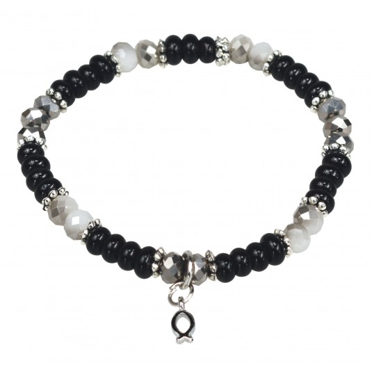 Bracelet de perles Ichtus noir 19 cm