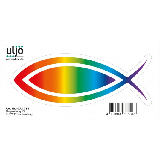 Autocollant Ichtus arc-en-ciel 12.5cm