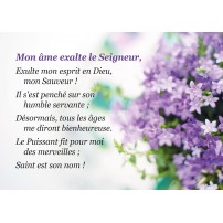 Carte Avec Verset Fleurs violettes sur fond blanc