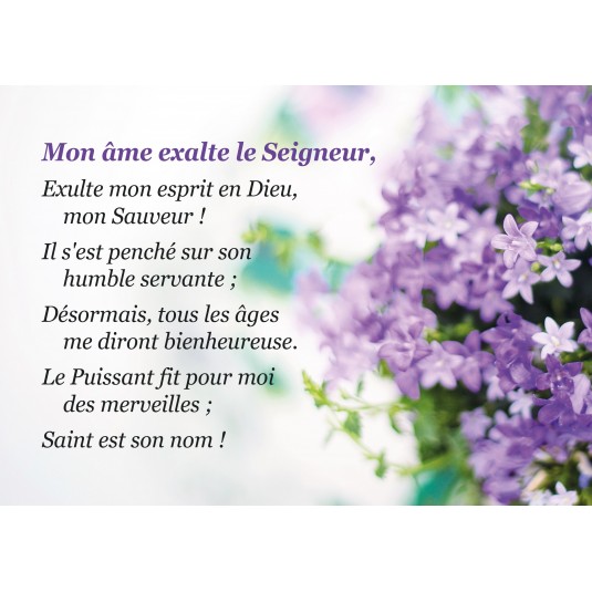 Carte Avec Verset Fleurs violettes sur fond blanc