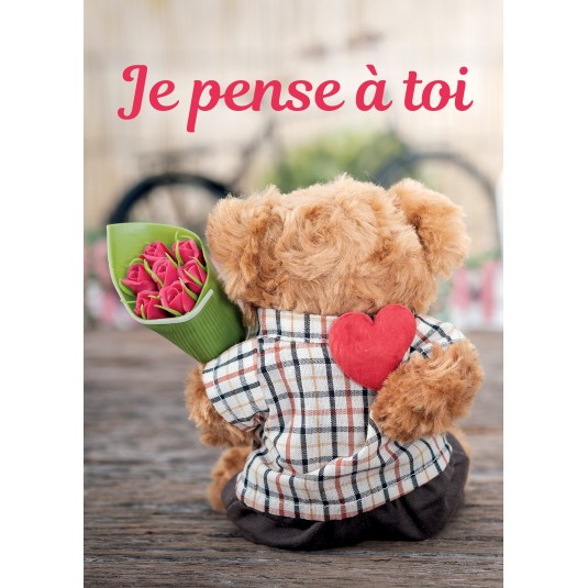 Mini Carte Ourson en peluche avec un bouquet de fleurs