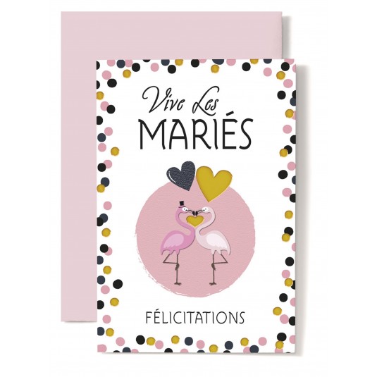 Carte Double Mariage Couple de flamants rose