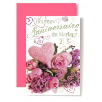 Carte Double Anniversaire De Mariage Coeur rose, roses rose