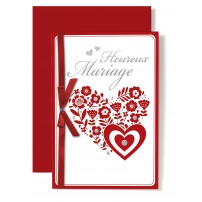 Carte Double Mariage Coeurs en fleurs, rouge