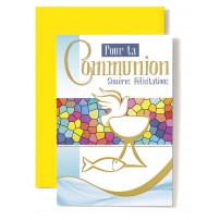 Carte Double Communion Coupe, colombe poisson sur frise mosa&iuml;que