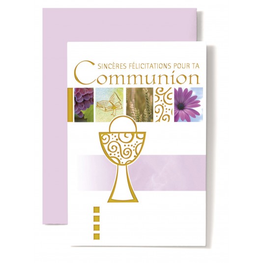 Carte Double Communion Frise, coupe dor&eacute;e