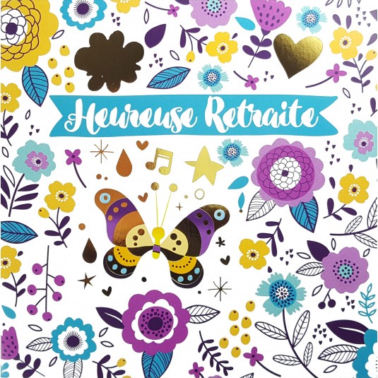 Carte Double Carre Fleurs et papillon (retraite)