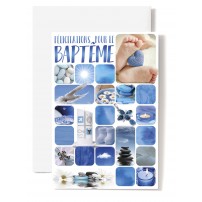 Carte Double Bapteme Mosa&iuml;que th&egrave;me b&eacute;b&eacute; bleu
