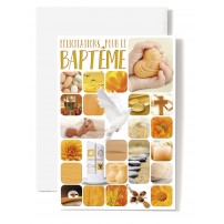 Carte Double Bapteme Mosa&iuml;que th&egrave;me b&eacute;b&eacute; orange