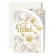 Carte Double Naissance Tétine et landeau doré, papillons