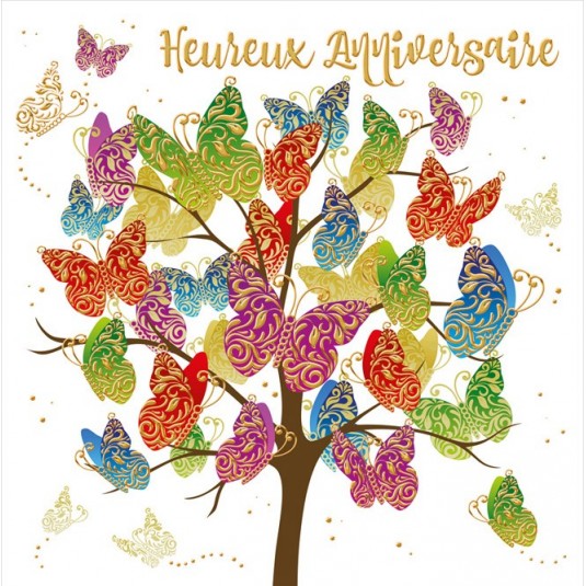 Carte Double Carree Anniversaire Arbre A Papillons