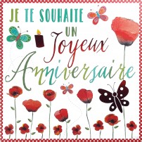Carte Double Carre Anniversaire Coquelicots