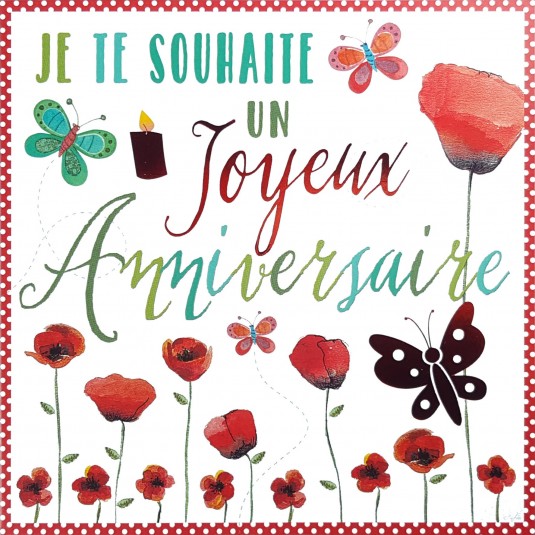 Carte Double Carre Anniversaire Coquelicots