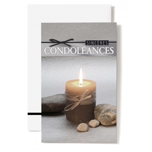 Mignonette Condol&eacute;ances Bougie beige et galets