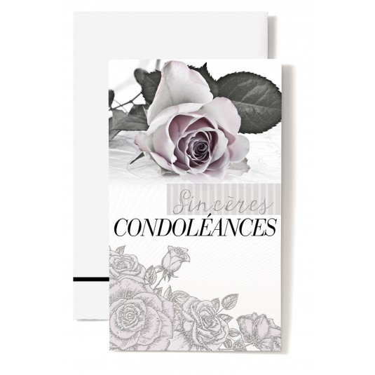 Carte Double Condoléances Roses rose