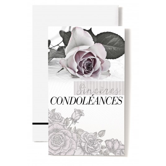 Carte Double Condol&eacute;ances Roses rose